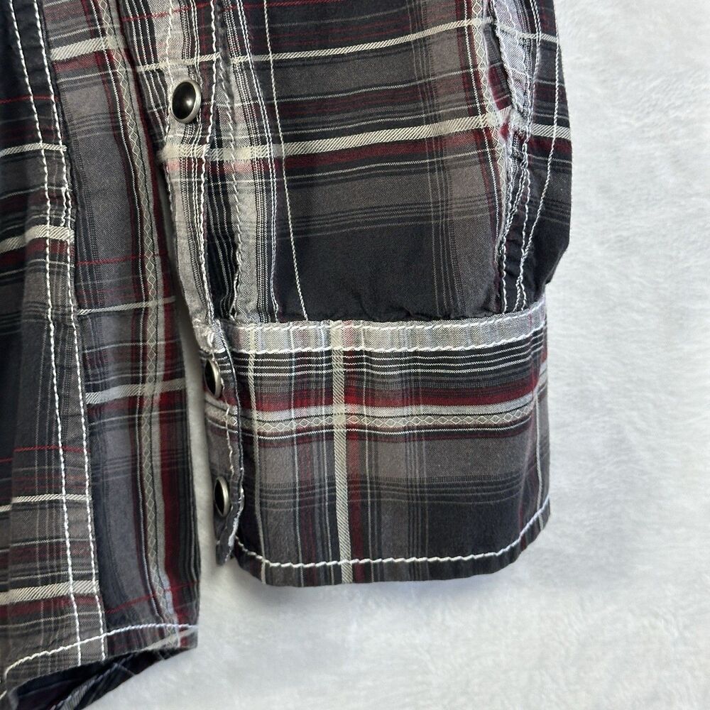 BKE Buckle Plaid Shirt Men’s XL Pearl Snap Athletic Fit Western Cowboy Red Black - Picture 12 of 14